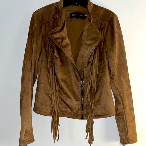 Faux suede moto jacket with fringe, NWT! price reduced! $100 - Picture 2 of 15